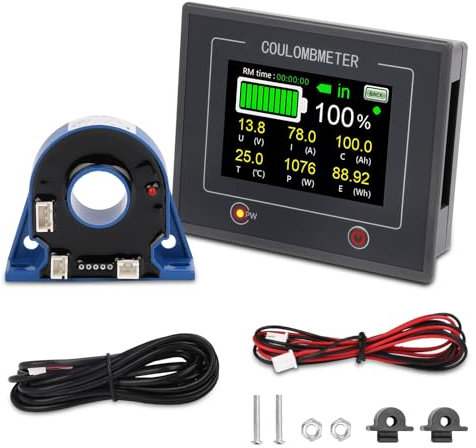 200A Digitaler Batteriewächter 12V 24V 36V 48V Batteriemessgerät Multifunktionaler,3,5 Touchable Batteriekapazitätsmonitor 10-100V LCD Display für Blei-Säure-Lithium Batterie mit Alarm
