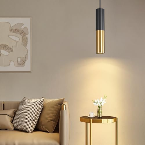 Mikeru Modern Schwarz und Messing Gold Pendelleuchtet, 3 Farbtemperatur 3000k/4500k/6500k Kitchen Island Pendelleuchte, 30cm Schwarzer+Gold Suspension Pendelleuchte (HJ-30, 1-Pack)