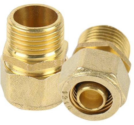 Lot de 2 raccords à vis pour tuyau composite - 16 mm x 3/4 AG - Filetage extérieur - Raccord à vis pour raccord à bague de serrage pour tube composite multicouche DVGW