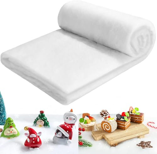 OUOQI Couverture de Neige de Noël, Tapis de Neige Artificielle, Décor de Fausse Neige Rouleau, 80 * 240cm Couverture de Neige Artificielle, Épaissie Blanche Fausse Neige, Décoration Vacances de Noël
