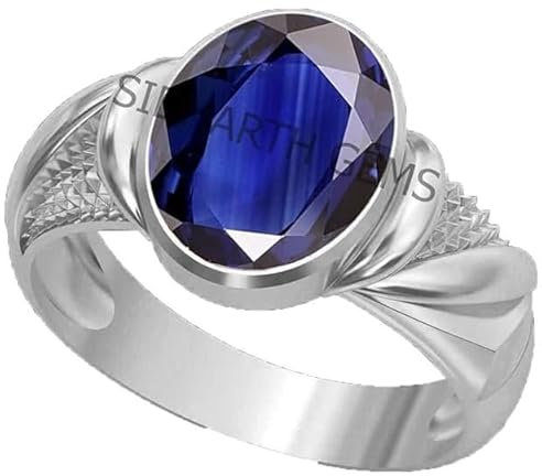 INDIA MADE Blauer Saphir, verstellbarer Ring, versilbert, 13,00 Karat, unbeheizt und unbehandelt, Neelam, natürlicher Ceylon-Edelstein für Damen und Herren - 14554, Silber, künstlicher Saphir, Silber,