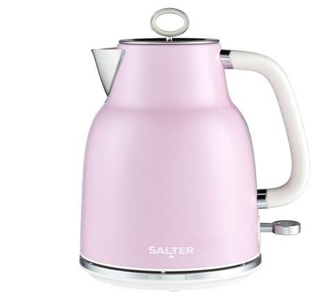 Salter Hervidor Retro 1.7 L – Ebullición Rápida de 3KW, Base de 360°, Filtro Antical Desmontable, Ventana de Nivel de Agua, Luz Indicadora, Sensor Antisequía y Apagado Automático, Rosa, EK5737PNKVDE
