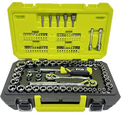 RYOBI Lot de 97 outils de mécanicien 6 points 6,35 mm et 9,5 mm