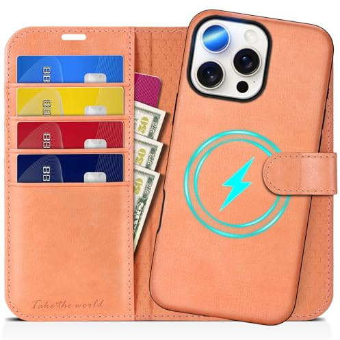TUCCH Hülle für iPhone 16 Pro Max, 2-IN-1, Lederhülle, Texturiert Rosa | Kartenfach, magnet, kabellose Laden, Abnehmbare Magnetische Hülle, Geldbeutel, Brieftasche Case