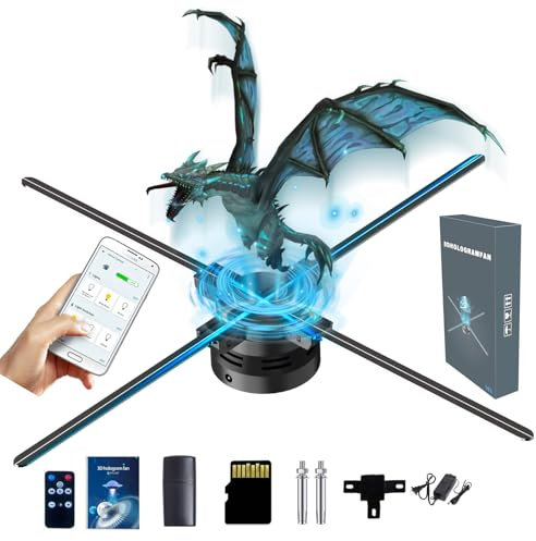Missyou Proiettore Olografico 3D 60CM, Display LED Olografico con 720 LED, WiFi e APP, Video Personalizzabili, Controllo Bluetooth e Telecomando, Ideale per Eventi, Mostre, Negozi, Pubblicità Visiva