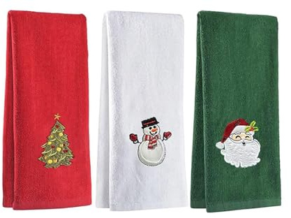 Yoisdtxc Weihnachtshandtücher-Set, 3 Stück, Küchen-Geschirrtücher, Geschirrtücher, Badezimmer, saugfähig, Weihnachtsdekoration, Handtuch (rot, weiß, grün, 30,5 x 45,7 cm)