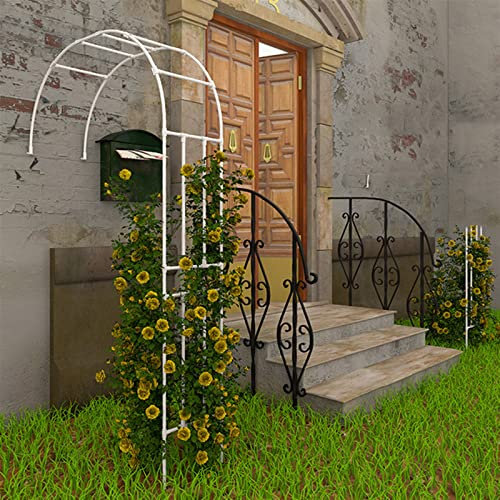 Rosentorbogen aus Metall mit Wandbefestigung für wetterbeständige Kletterpflanzen, weißer Gartenbogen für Rosen, Rankgitterdorbe, 220 x 240 x 40 cm