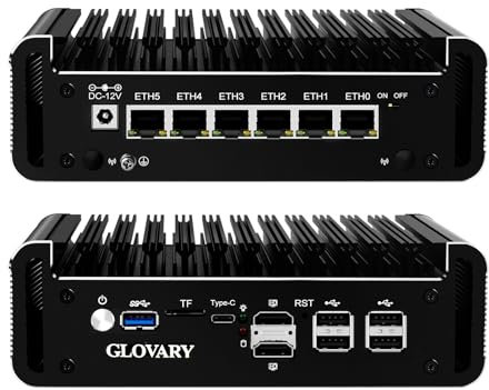 Glovary Mini Firewall PC N150 4 Core (Mis à Jour N100), 6 x i226V 2.5GbE LAN OPNsense Hardware, Barebone NO RAM NO SSD, Fanless Micro Appliance, AES-NI, 2 xM.2 NVMe Slot, 1 xSATA3.0, USB-C