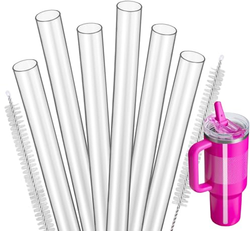 Replacement Straws for Stanley Quencher ProTour Flip Straw Tumbler 40oz, 6 Pack Reusable Straw with Cleaning Brush, Cup Accessories for Stanley (Transparent, for Stanley Quencher ProTour 40oz)