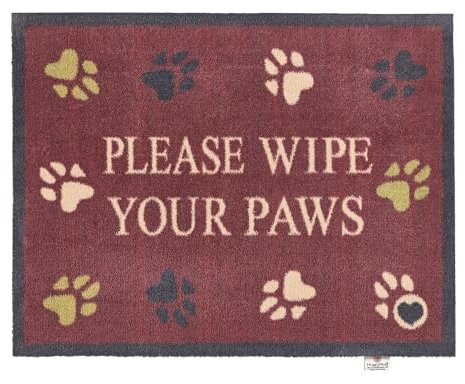 HUG RUG Washable Dirt Trapper Door Mat Kitchen Hallway Doorway, Made in the UK Hug Rug Wipe Your Paws Burgundy