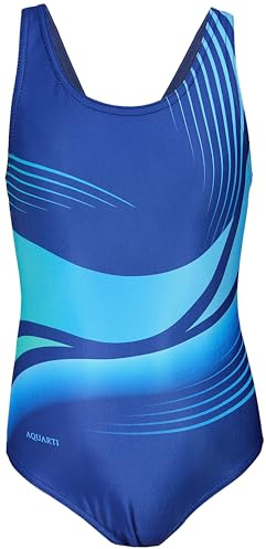 Aquarti Mädchen Badeanzug – Chlorresistenter Sport Badeanzug Mädchen mit Muscleback, Farbe: EP2306 Dunkelblau Blau Türkis, Größe: 146