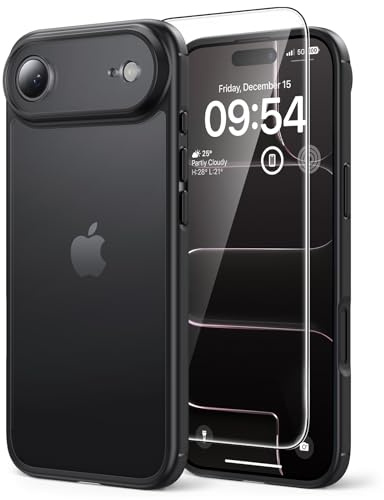 TAURI für iPhone Air Hülle 6,5 mit Schutzfolie - Matt Schwarz | Schutz nach Militärstandard, [Anti-Vergilbung] Stoßfest Transparent Handyhülle