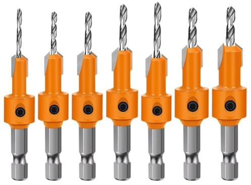 Fangxuee 7 Pièces de Forets à Tête Fraisée à Tige Hexagonale pour le Travail Du Bois, Forets à Tête Fraisée à Double Tranchant pour Trou de Vis Caché