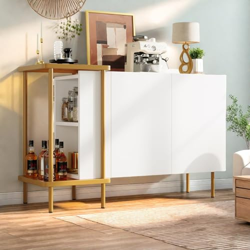 OLIVIBED Sideboard mit Offene Ablagefächer, Modernes Küchenschrank mit 2 Türen und Stauraum, Anrichte mit Metallbeine, für Wohnzimmer, Küche, Esszimmer, Weiß, 120x40x77.5cm (Weiß)