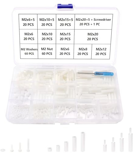 Lyeteung 340 Pezzi M2 Maschio Femmina in Nylon Spacer Standoff Vite Dado Assortimento Kit, Distanziatori Esagonali in Nylon, con Cacciavite, per Scheda Madre PCB, Bianco