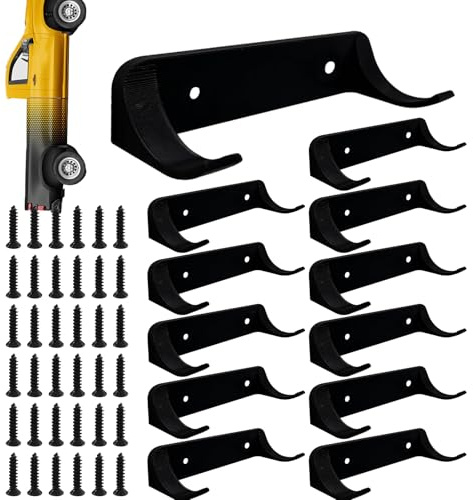 Car Display Wall Mount - Toy Car Storage | 12 Slot Holder with Hangers for Vertical Vehicle Models - Presentation Set