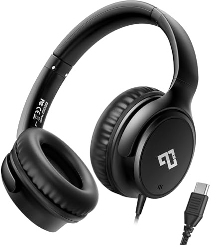 INFURTURE USB C Headphones Wired Over Ear Black Headphone with Microphone
