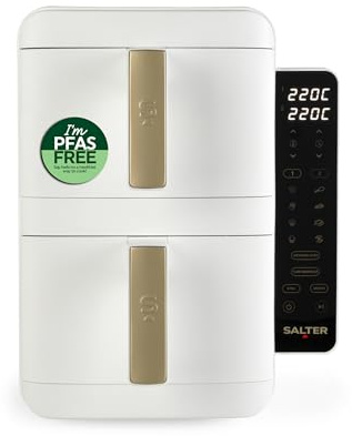 Salter Verticook Ultra Air Fryer 9L, Dual Drawer Vertical Design | 2 x 4.5L PFAS-Free Non-Stick Drawers, Stainless-Steel Racks, 9 Presets, Sync & Match, Dishwasher-Safe Parts