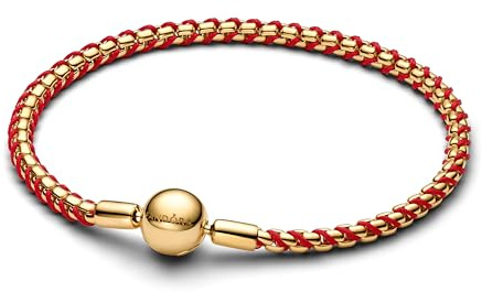 Pandora Bracelet pour Femme Chaîne Serpent Doré/Rouge 563816C01, 19 cm, Argent Sterling, Pas de gemme