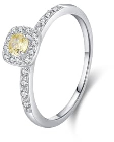 Ayoiow Halo Vorsteckring Gold Damen mit 0.2ct Citrin und Moissanit, Ewigkeit Verlobungsring Damen Gold 585, 14 Karat Weißgold Größe 56 (17.8)