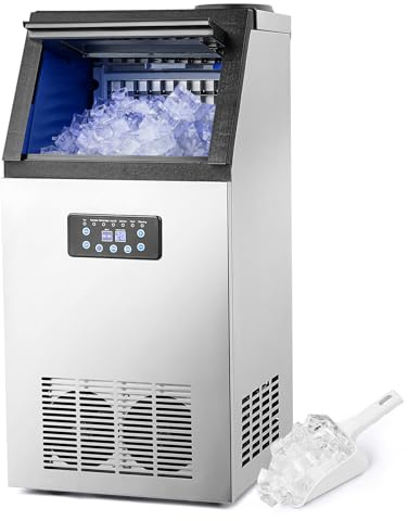 CREWORKS Edelstahl-Eiswürfelmaschine 73 kg/24 h Gewerbeausführung mit LCD-Display ideal für Zuhause, Büro, Restaurant, Bar und Café