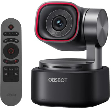 OBSBOT Tiny 3 mit Fernbedienung, PTZ 4K-Webcam mit Spatial Audio, Tri-Mikrofon, 1/1,28-Sensor, DGG HDR, PC-Kamera mit KI-Tracking, Spracherkennung, ideal für Meetings und Streaming, Usw