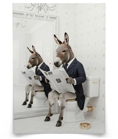 Muralo Poster Esel auf der Toilette, ohne Rahmen, UV-beständig - 20x30 cm | Bilder, glatte und seidige Oberfläche, fotografische Druckqualität - ideal für Badezimmer und WC