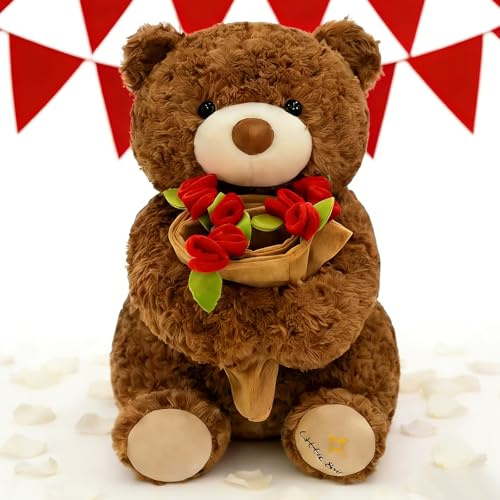 Rose Bear, Teddys 22Cm Rose Teddy Bear for Girlfriend Small Teddy Bears Valentines Gifts for Her, Cute Teddyes Valentines, Soft Plush Flower Bears Romantic Gifts Her Suitable