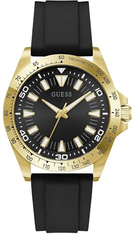 Guess NEO, Herren Armbanduhr, Quarz Analog, Edelstahl, 42mm, Silikonarmband, Schwarz, 5 bar, Zifferblattfarbe: Schwarz, GW1065G2