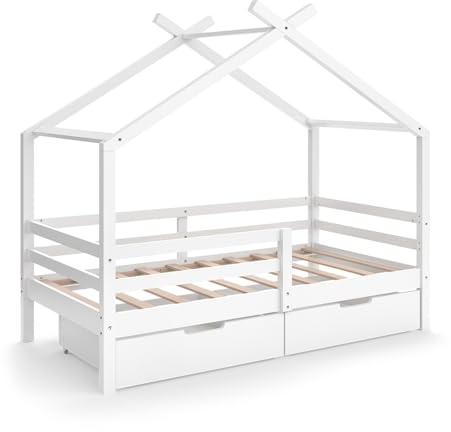VitaliSpa Hausbett Luni, Weiß, 160 x 80 cm | mit Aufbewahrungskästen, wie ein kleines Zuhause – für eine warme Atmosphäre