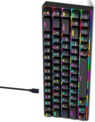 JAMIEKA Mechanische Tastatur mit 68 Farb-Hintergrundbeleuchtungen, mit Hot-Swap-fähigen Schaltern, ergonomisch, 19 Beleuchtungsmodi für Gaming, Tippen, Farb-Gaming-Tastatur, ergonomisches Tippen