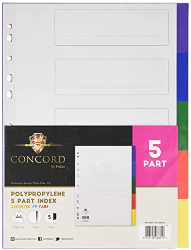 Concord Plastic Subject Dividers Polypropylene 120 Micron Europunched 5-Part A4 Assorted Ref 06801