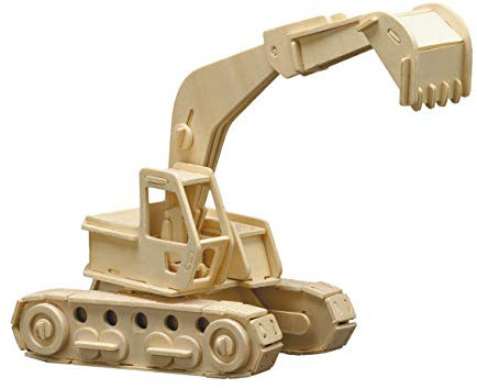 Pebaro 863/7 Holzbausatz Bagger, 3D Puzzle Baufahrzeug, Modellbausatz, Basteln mit Holz, Holzpuzzle, Bastelset, vorgestanzte Holzplatte, ausbrechen, zusammenstecken, fertig, Geschenkidee