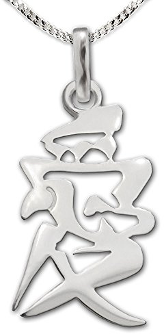 CLEVER SCHMUCK Pendentif Caractères chinois pour Amour 18 mm brillant et chaîne de 45 cm en Argent véritable 925