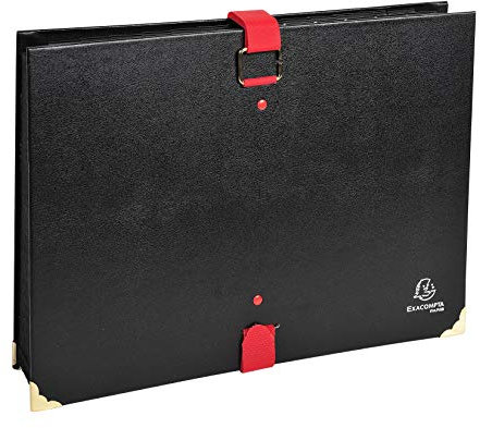 Exacompta 61350E Premium Fächermappe mit Schnallenverschluss für DIN A4 25 Fächer stabiler Einband Kartenreiter mit Lupeneffekt perfekt zur Aufbewahrung Ihrer Dokumente Ordnungsmappe schwarz