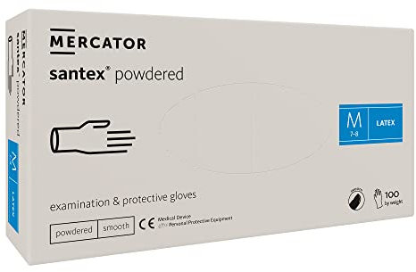 Einweghandschuhe creme | XS - XL | SANTEX Gepudert Latex-Handschuhe mit dünnere Wand Handschuhe aus Naturlatex Einmalschutz, Größe:M - 100 Stück