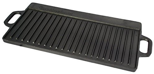 Buckingham Pre-Seasoned Cast Iron Reversible Plate Black Grill Pan Griddle Double Sided Fat Free Healthier Cooking Suitable for All Hobs Including Induction 51 cm