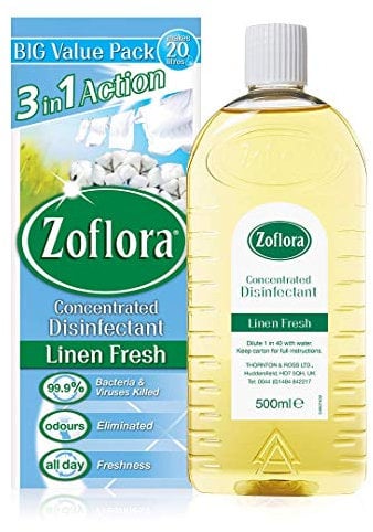 Zoflora Antibacterial Disinfectant Multi-Purpose Concentrated, Multi Surface Cleaning Solution 2 x 500ml Bottles - Linen Fresh Fragrance