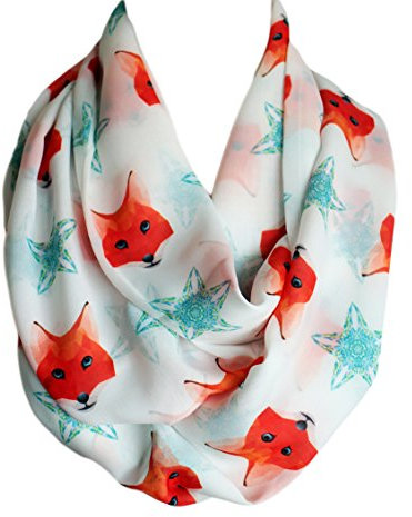 Etwoa Schal mit Fuchskopf und Sternenmuster, Weiss/opulenter Garten, Large