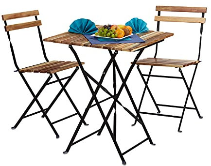 Relaxdays Gartenmöbel Set Natur, Holz, 3-teilig, klappbar, inkl Bistro Set, Tisch H x B x T: 76 x 60 x 60 cm, naturfarben