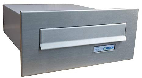 B-04 Edelstahl Mauerdurchwurf Briefkasten mit Namensschild (Tiefe: 38,5 cm) - LETTERBOX24.de