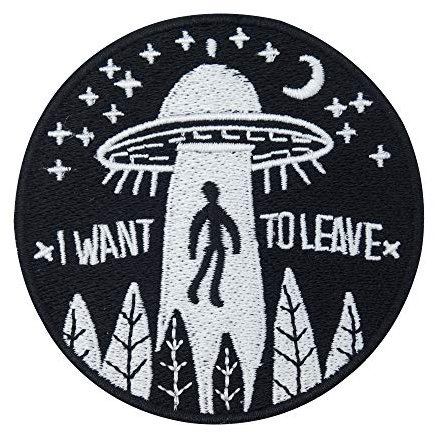 Finally Home I want to leave Ufo mit Alien, Weltraum, Mond Patches zum Aufbügeln | Patch, Bügelflicken, Flicken, Aufnäher