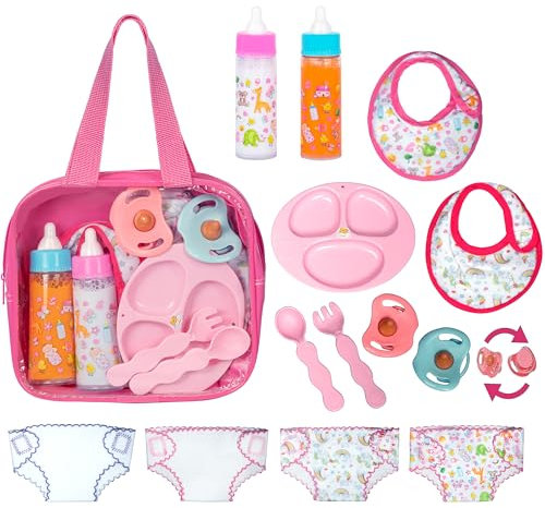 Fash N Kolor Baby Doll Feeding Set with Magic Bottles in Baby Bag - 8 Piece Set with Accessories