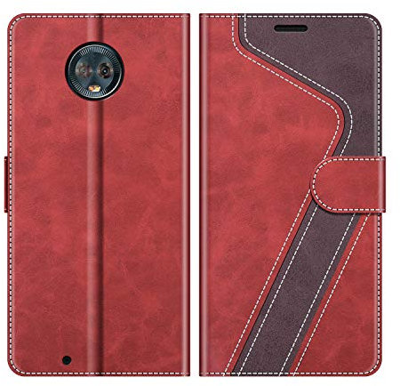 MOBESV Hülle für Motorola Moto G6 Handyhülle, Lederhülle mit Kartenfach, Klapphülle mit Ständer, Flip Case Handytasche Schutzhülle, Modisch Rot