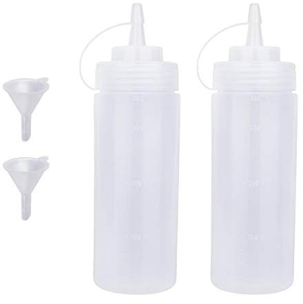 Katfort Quetschflaschen für Saucen, 2 Stück, 340 ml, Kunststoff-Dressing-Spritzflaschen, Ketchup-Flaschen mit Deckel und Trichter, Gewürzflaschen für Flüssigkeiten, Dressing, Pfannkuchen-Kunstspender