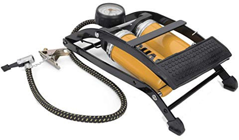 VITO Fußluftpumpe mit Doppelzylinder, 2 Zylinder mit Manometer bis max. 5 bar, Volumen: 2 x 166 cm, Farbe: schwarz/gelb, für zum Beispiel Autos, Fahrräder etc. - VIBPDA