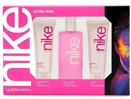 NIKE - Ultra Pink, Geschenkset für Damen, Eau de Toilette, 100 ml + Körpercreme 75 ml + Duschgel 75 ml, natürliches und feminines Eau de Toilette, orientalischer Gourmand-Duft, frischer, rebellischer