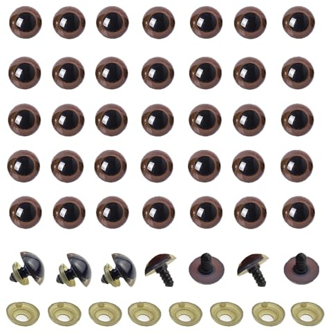 Upstore Lot de 100 yeux en plastique à coudre pour loisirs créatifs, marionnette, ours en peluche et poupée Marron 14 mm