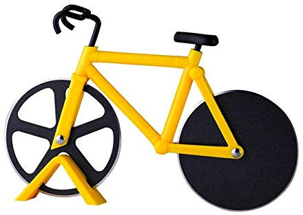 WINIAER Roulette à pizza en forme de vélo, couteau à pizza en acier inoxydable, avec support en plastique