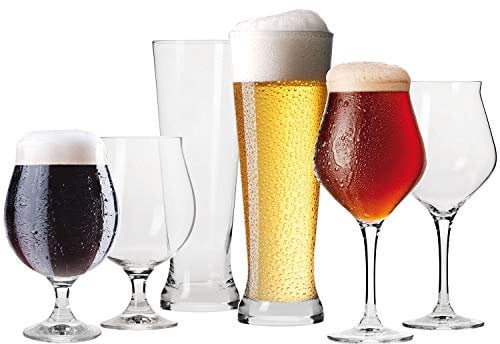 Krosno Beer Glass Selection, Set of 6, 2x 14.2 oz, 4x 16.9 oz, Craft, Pilsner, Ale, IPA, Beer Tasting, Made in Europe